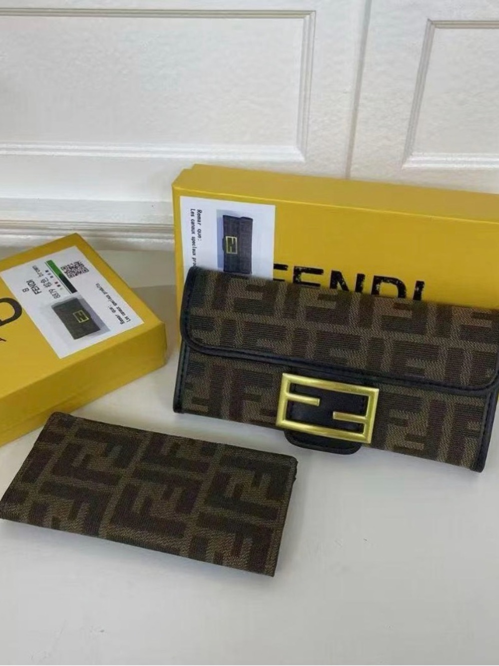 Brown FF Motif Continental Wallet with Gold Buckle